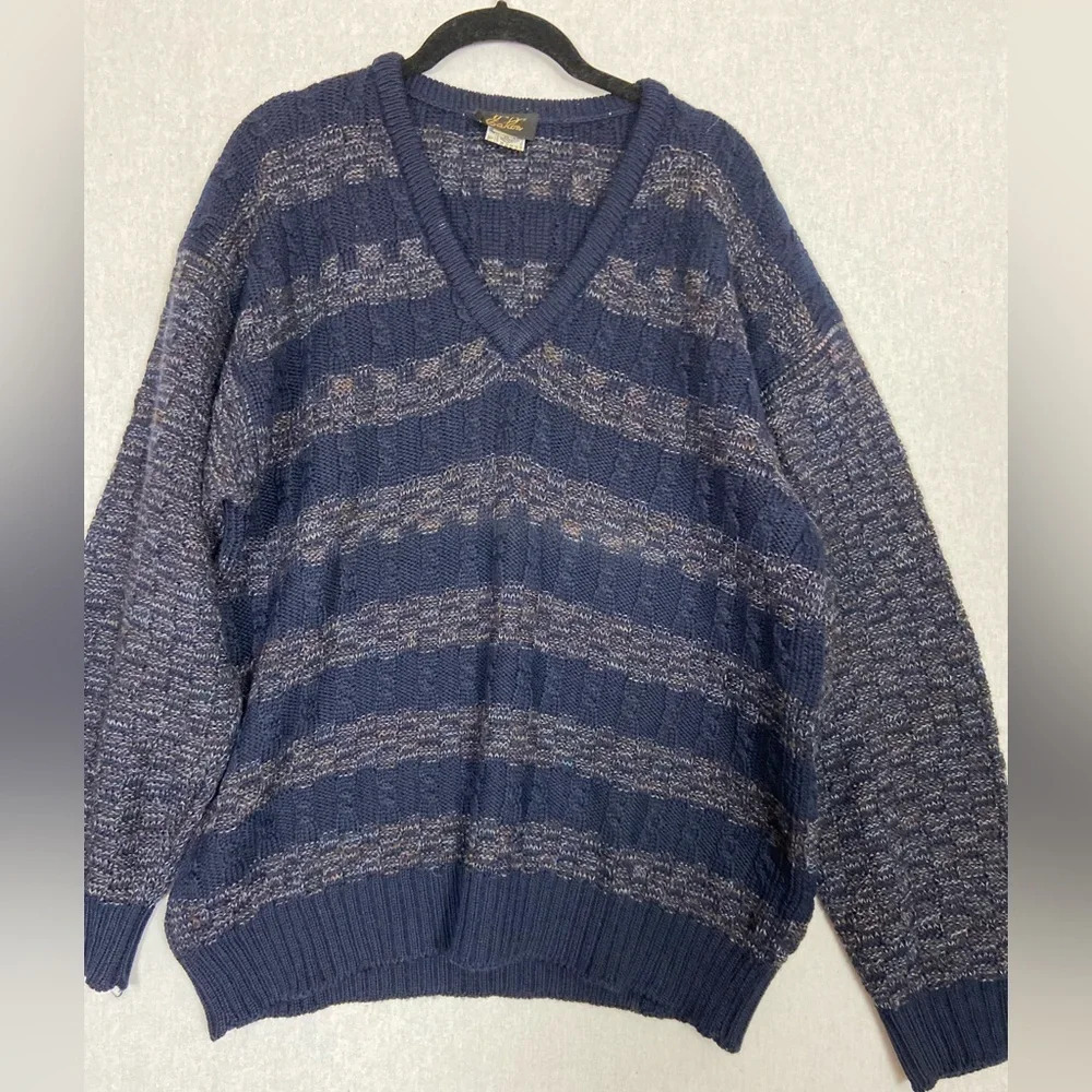 Vintage Eaton Cosby V Neck Pure Wool Knit Sweater Size L Blue